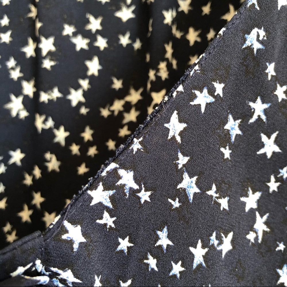 Zara Navy Blue Star Chiffon Long Sleeve Button Up Blouse Size XS - Picture 12 of 12